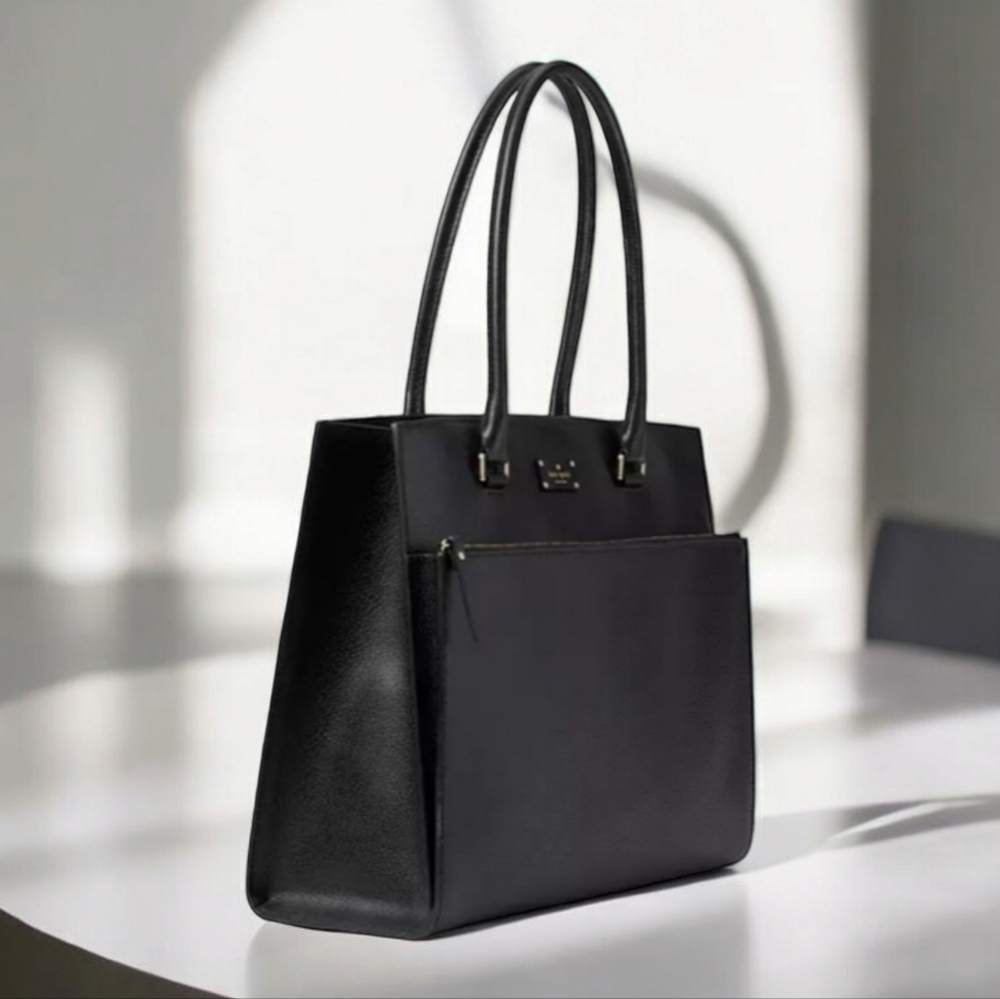 KATE SPADE Maeve Black Leather Satchel Large Tote Shoulder Bag Purse Briefcase - Picture 4 of 16